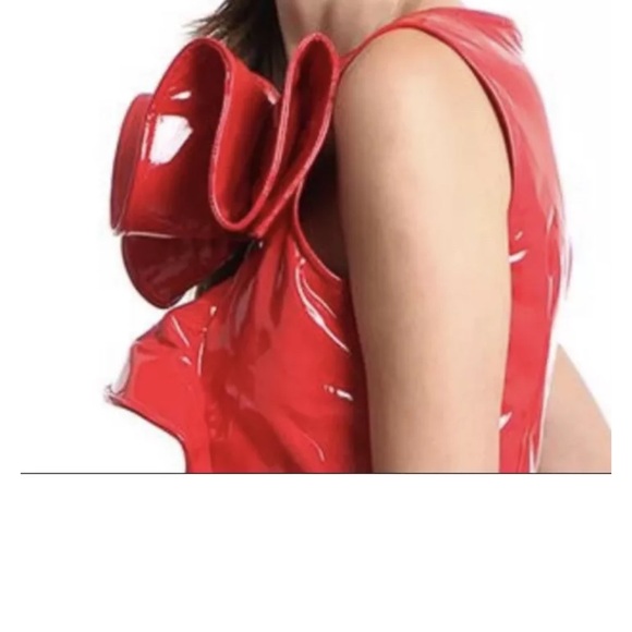 NWT GRACIA FAUX LEATHER RED PEPLUM SLEEVELESS TOP LARGE - Picture 13 of 13